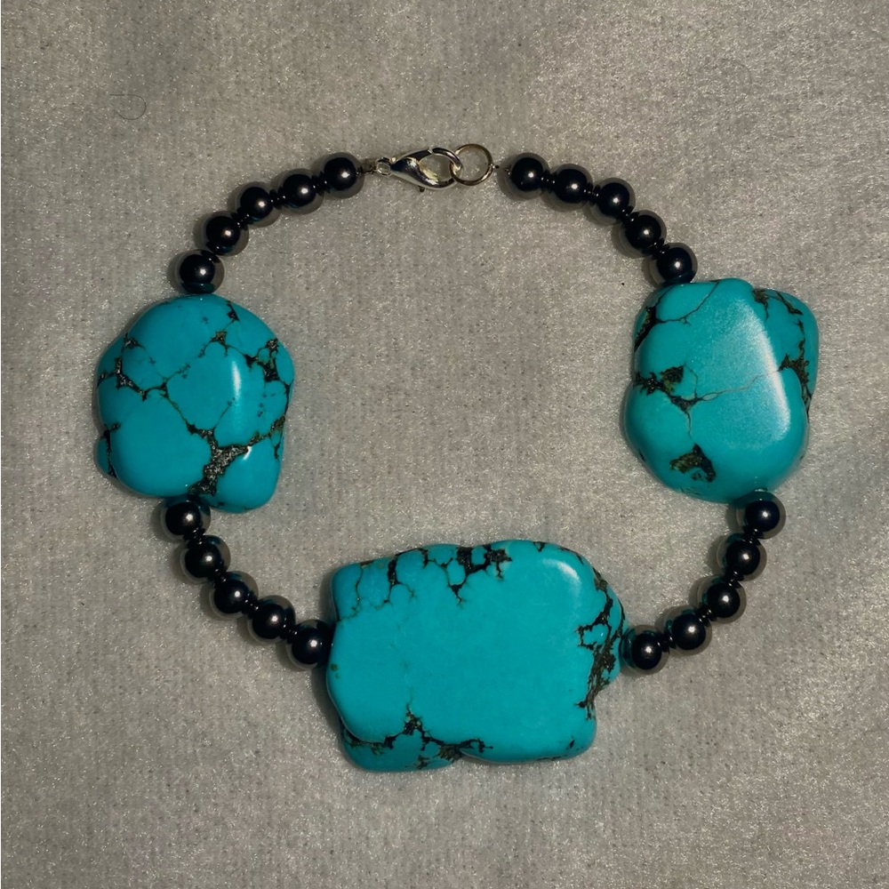 Handmade Turquoise and Black Stone Bracelet